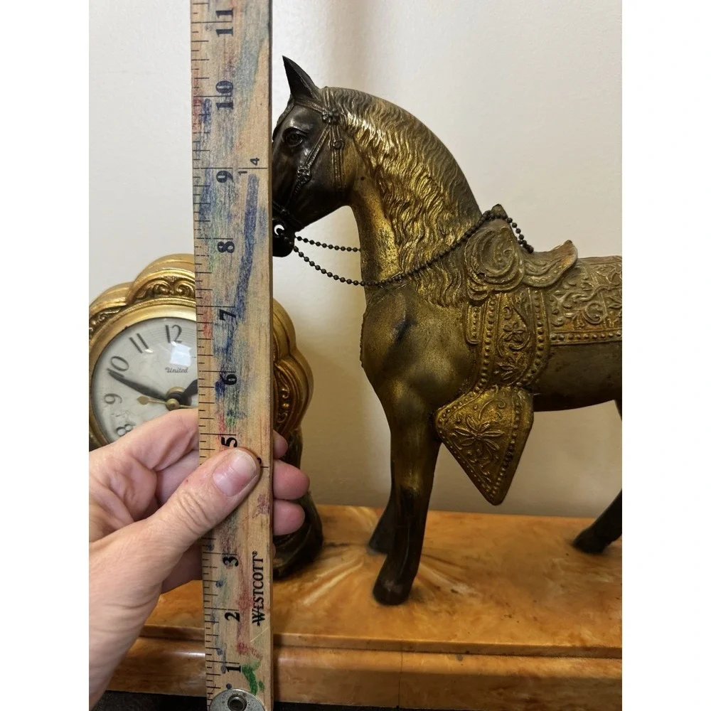 Vintage United Clock Corp Horse Mantel Clock Western‎ Boho Model 310
